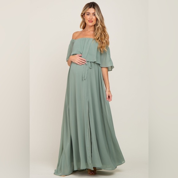 Pinkblush Sage Green Off-Shoulder Maxi Dress - Picture 2 of 5
